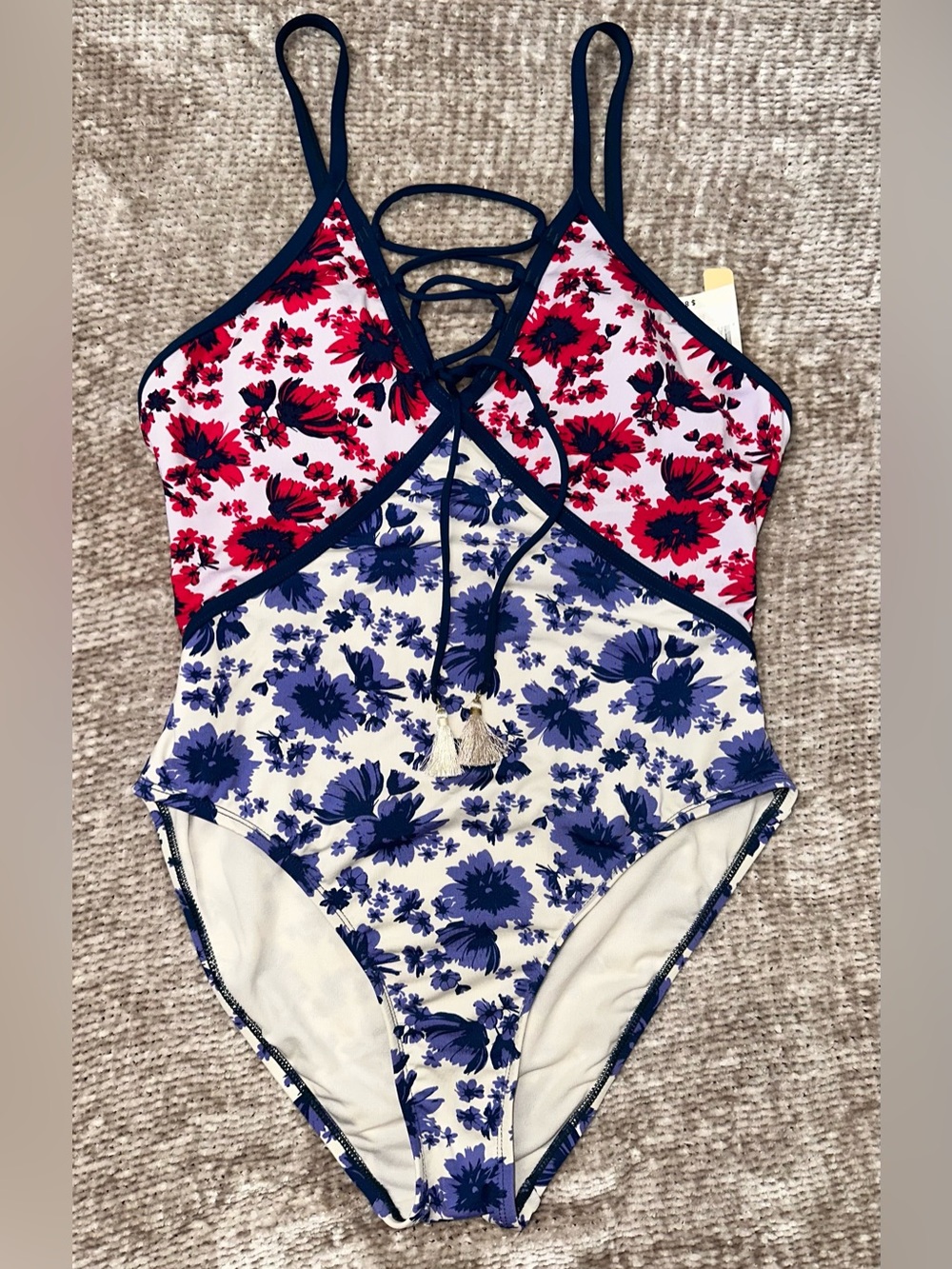 Gibson Girls Floral One-Piece Swimsuit - Red and Blue Floral